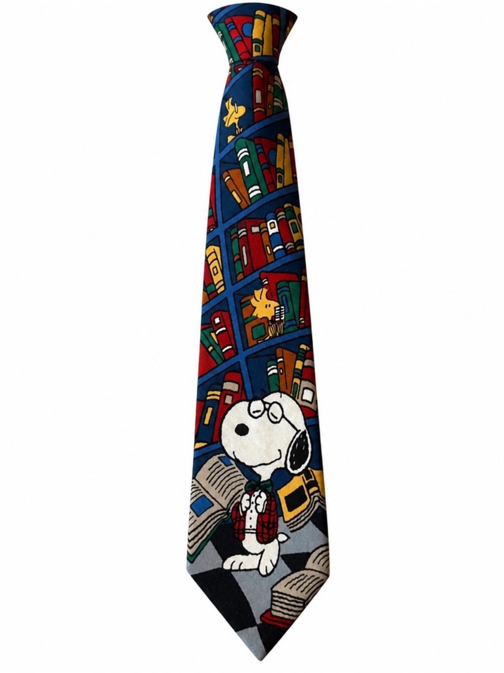 Peanuts Navy Blue Novelty Bookshelf Print Tie
